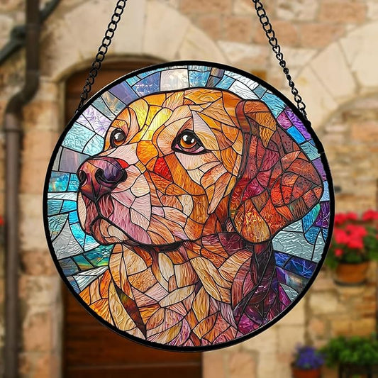 DASTOLL Stained Glass Window Hanging, Cute Dog Abstract Sun Catchers Colorful Glass Panel Texture Suncatcher Decor for Birthday for Women, Men, Wife, Aunt, and Mom 14.9x14.9 in