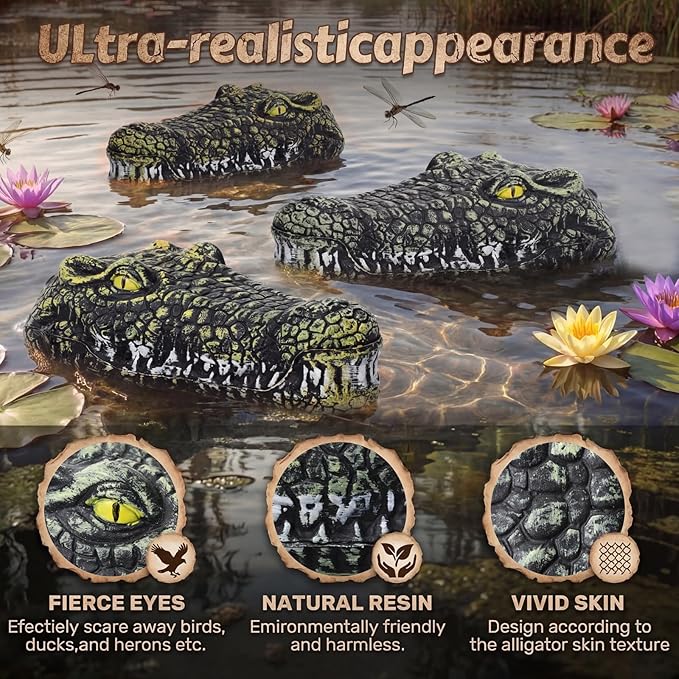 4 Pack Floating Alligator Head Decoy, Outdoor Pools Float Fake Alligator Head, 7.5 Inch Pond Accessories Floating Crocodile Duck Deterrents Outdoor Garden Decoration