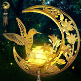 Moon Hummingbird Wind Chime Outdoor, Handcrafted Metal Garden Wind Chimes with Hummingbird Charms, Melodic Wind Bells for Patio Porch Decor, Weatherproof Gift for Nature Lovers & Bird Watchers