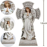Memorial Angel Statue with Cross, 12 Inch Remembrance Angel for Loved One, Graveside or Home Sympathy Decor, Handwriting-Friendly Base