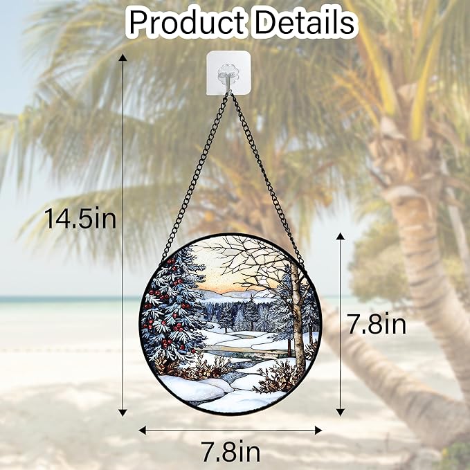 DASTOLL Stained Glass Window Hanging, Winter Snow Landscape Suncatcher Diamond Glass Panel Sun Catchers Decor for Birthday for Women, Men, Wife, Aunt, and Mom 7.8 in
