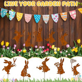 Leinuosen 5pcs Easter Bunny Garden Stakes 13 inch Metal Easter Yard Decor Rustic Rust Finish Outdoor Garden Stakes Bunny Silhouette Set for Lawn Planter Flower Pot Pathway Spring Decoration(Rusty)