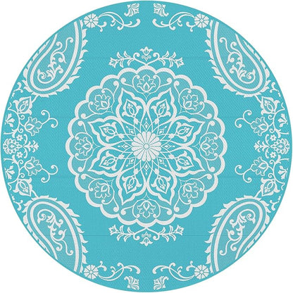Pauwer Waterproof Outdoor Rug 6ft, Reversible Plastic Straw Patio Camping Rug, Indoor Outdoor RV Mat Carpet for Deck, Camper, Porch, Balcony, Backyard, Picnic, Boho Teal