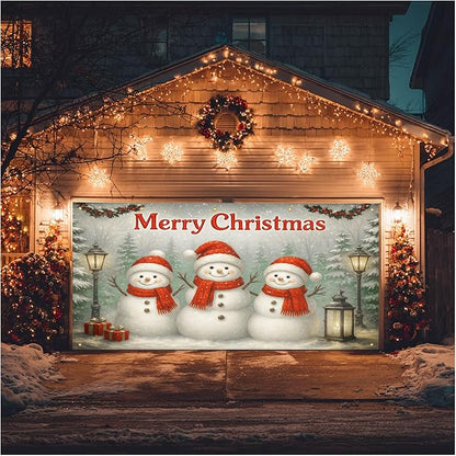 HOMETITUTE 13x6ft Christmas Garage Door Banner Snowman Banner Christmas Backdrop Outdoor Indoor Xmas Garage Door Cover Large Holiday Wall Backdrop for Yard Porch Seasonal Decoration