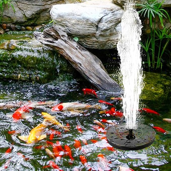 Generic Solar Fountain with RGB Lights, 23cm Glass Panel 1500mAh Rechargeable Battery 7 Nozzles 60cm Spray Height with 3 Suction Cups Color Changing LED for Bird Bath Pond Garden (6W Diameter 23CM)