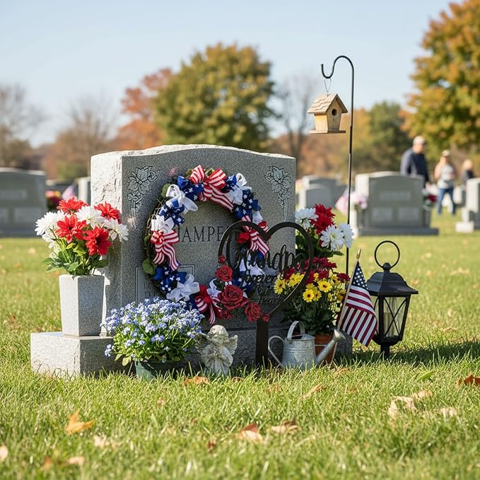 AIM & GGKK Memorial Stake for Grandpa - Metal Heart Grave Marker with Red Roses, Memorial Plaque Cemetery Decor for Grave, Garden, Gravesite