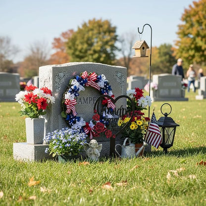 AIM & GGKK Memorial Stake for Grandpa - Metal Heart Grave Marker with Red Roses, Memorial Plaque Cemetery Decor for Grave, Garden, Gravesite