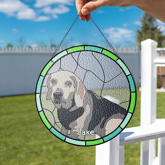 Personalized Dog Portrait Stained Glass Suncatcher Memorial Gift for Pet Lovers, Fur Memorial Gifts for Dogs Memorial Gifts for Loss of Dog, Pet Loss SunCatcher Pets Sympathy Gift Window Hanging