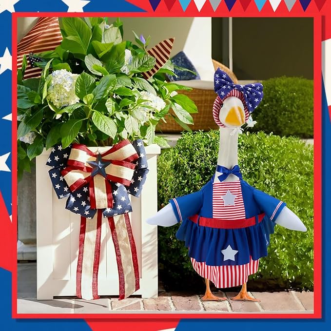 Patriotic Porch Goose Outfits for 23 Inch Lawn Statue, 4th of July Costume for Plastic/Cement Statue, Summer Sculpture Clothes for Garden Patio USA 250th Anniversary Decoration
