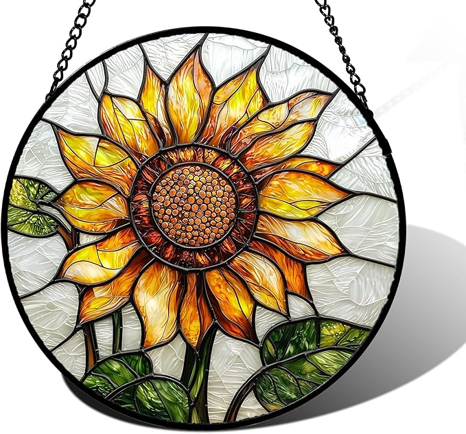 DASTOLL Stained Glass Window Hanging - Sunflower Flower Suncatcher Ready to Hang Window Doors Home Decoration and Christmas, Mother's Day Birthday Gifts for Women, Men, and Mom 7.8x7.8 in