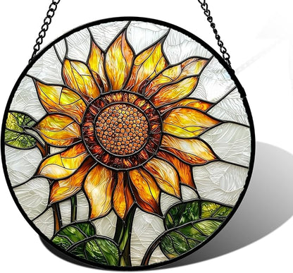 DASTOLL Stained Glass Window Hanging - Sunflower Flower Suncatcher Ready to Hang Window Doors Home Decoration and Christmas, Mother's Day Birthday Gifts for Women, Men, and Mom 7.8x7.8 in