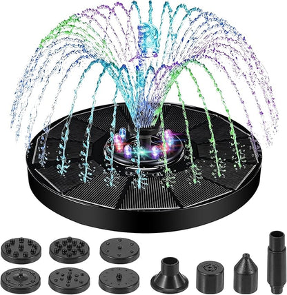 Jhua Solar Fountain for Bird Bath Pump with Led Lights Solar Powered Water Pump Kit with 8 Nozzles 200L/H Floating Water Fountain for Outdoor Garden Ponds Pool Fish Tank Aquarium