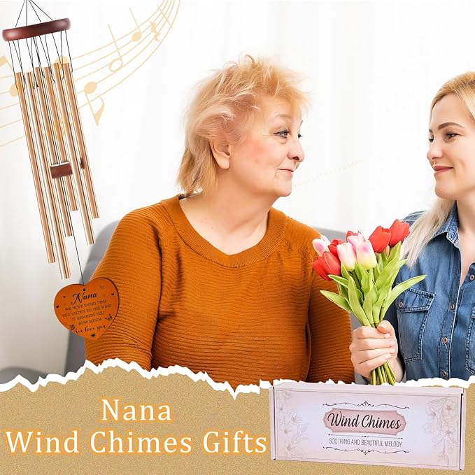 Nana Gifts for Mother's Day Birthday Christmas Thanksgiving from Grandkids Grandchildren, Nana Garden Gifts for Grandma, 26Inch Wind Chimes for Outside with S Hook Greeting Card