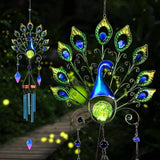 Pearlstar Solar Wind Chimes Outdoor, 53.5" Large Peacock Wind Chimes Light with Crackle Glass Ball, Waterproof Colorful Metal Peacock Wind Chimes for Garden Patio Porch Yard Home Decor Memorial Gift…