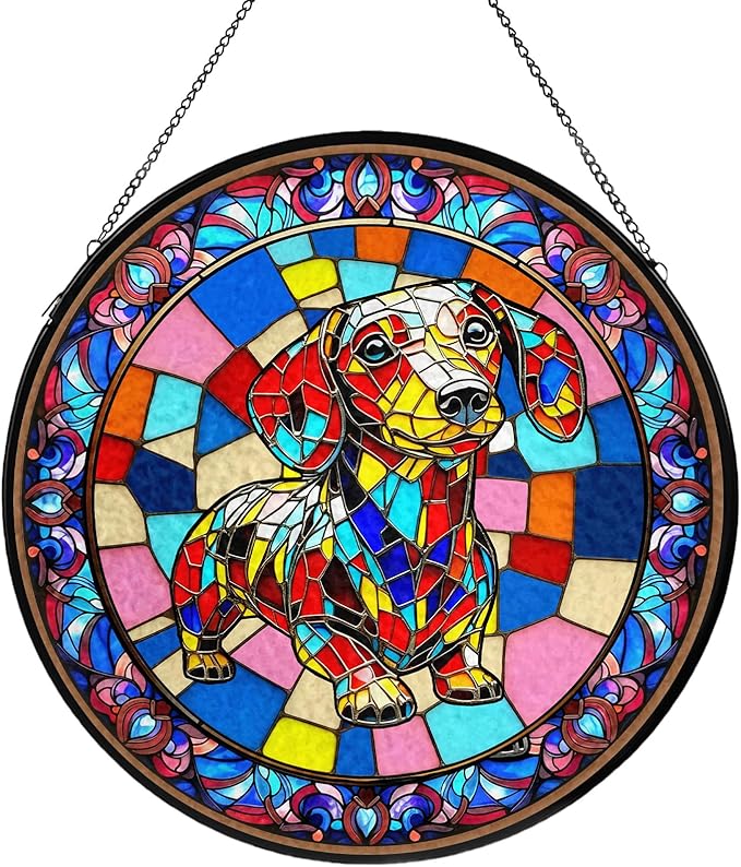 Dog Stained Glass Window Hanging, Suncatcher for Window Hanging, Sun Catchers Indoor Windows Wall Art for Mom Grandma, Gifts for Dog Lovers, Christmas Decor,for Home Garden Office 7.87