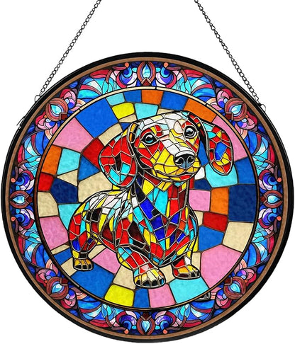Dog Stained Glass Window Hanging, Suncatcher for Window Hanging, Sun Catchers Indoor Windows Wall Art for Mom Grandma, Gifts for Dog Lovers, Christmas Decor,for Home Garden Office 7.87