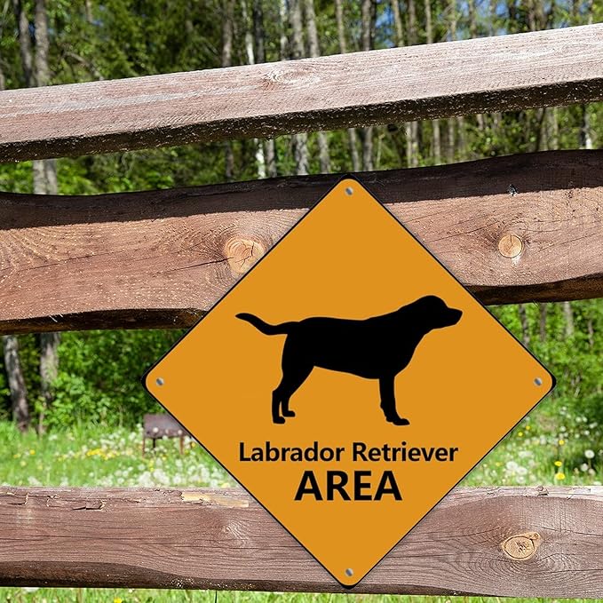 Labrador Retriever Crossing Sign Caution Labrador RetrieverDog Xing Sign Street Sign Wildlife Novelty Road Fence Wall Decor Warning Metal Tin Sign For Indoor Outdoor 10x10in