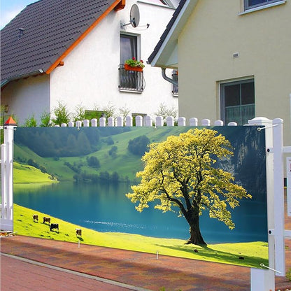 13x6 ft Lakeside Lone Tree Garage Door Banner - Serene Lake with Single Tree Backdrop, Hanging Garage Decorations - for Peaceful Garden or Patio Decor, Tranquil Outdoor Wall Sign