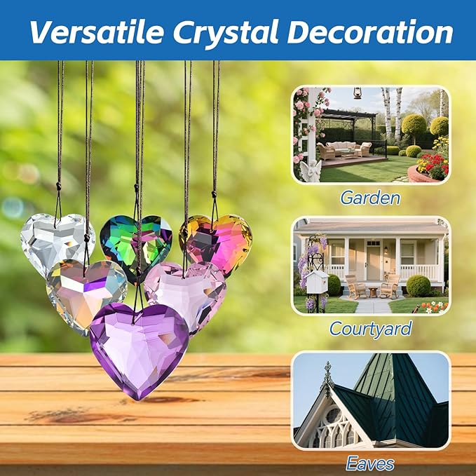 10 Pcs Love-Shaped Crystal Ball Prism 30mm, Handmade Rainbow Maker, Hanging Crystal Suncatchers, Home Decoration, Birthday Gift