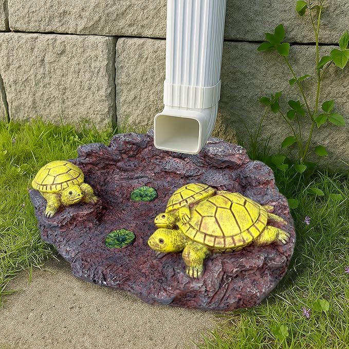 Gutter Splash Block Turtle Statue Outdoor Garden Decor, Decorative of Gutter Downspout Rain Concrete Gutter Splash Block Diverter, Larger Stone Resin Tortoise Gutter Downspout, 14"L x 9.5"W x 4"H