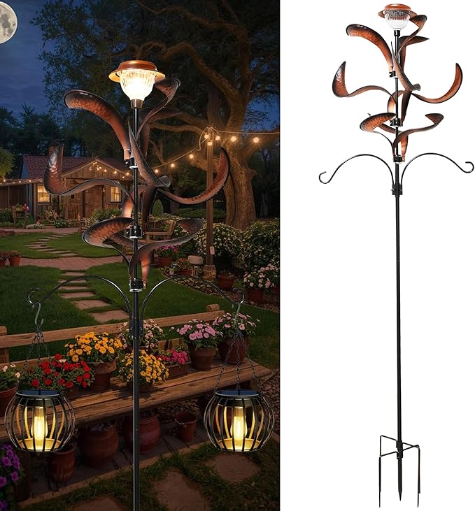 Yard Garden Wind Spinners - Large Outdoor Metal Wind Spinners with Stake, Yard Art Lawn Garden Decor Bronze-Colored Blade Rotator (25.5" W x 81" H)