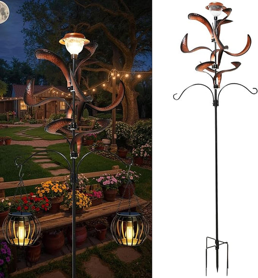 Yard Garden Wind Spinners - Large Outdoor Metal Wind Spinners with Stake, Yard Art Lawn Garden Decor Bronze-Colored Blade Rotator (25.5" W x 81" H)
