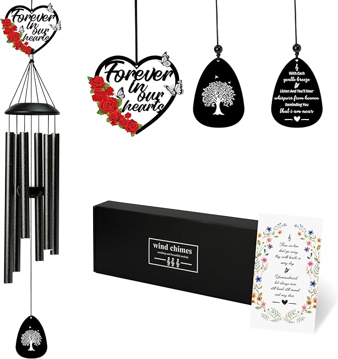 BUoonyer Memorial Sympathy Wind Chimes - Memorial Gifts for Loss of Loved One Mom Grandma, Rose Remembrance Sympathy Commemorative Bereavement Windchimes for Mother Sister Women Outdoor Outside Decor