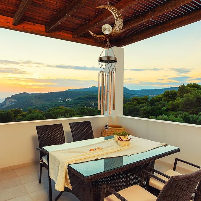 DesGully Solar Wind Chimes, Sun Wind Chime Outdoor Clearance w/Glowing Crackle Glass LED Unique Wind Bells for Outside Waterproof Chimes, Gifts for Her/Him (42" Long Metal Chimes)…