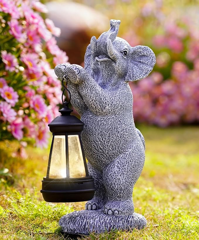 Elephant Statues for Garden Decor: Outdoor Sculpture with Warm Lights for Balcony Lawn Patio Yard - Gifts for Mom Grandma Women