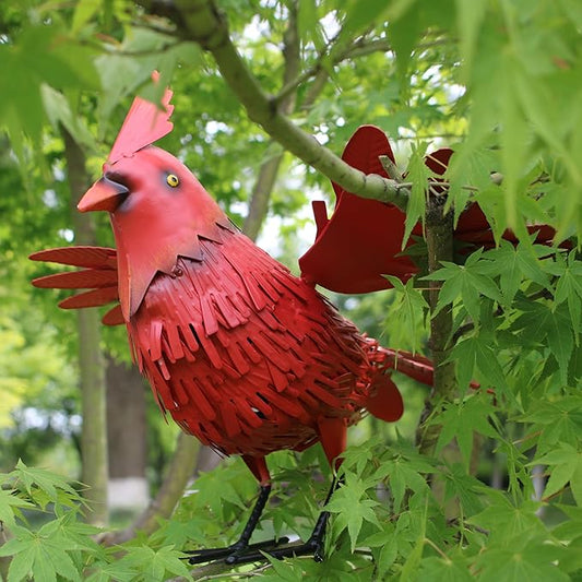 Cardinal Garden Decor Metal Yard Art Gifts Garden Sculptures Statues Large Red Bird Outdoor Decor,Gifts