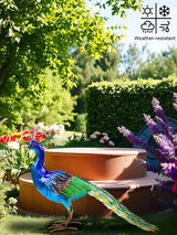 YEAHOME Garden Decor Outdoor Statues, 24.4" Large Metal Peacock Standing Yard Art, Blue Green Bird Lawn Sculptures Garden Decor for Outside Patio Porch Backyard