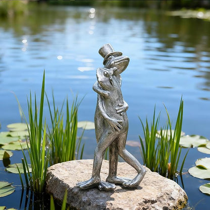 Frog Garden Decor Gifts for Women - Resin Decorative Sculpture Patina Dancing Home Statue with Bowler Hat Unique Animal Tabletop Shelf Decoration for Garden 4.2 * 2.9 * 8.5 inch