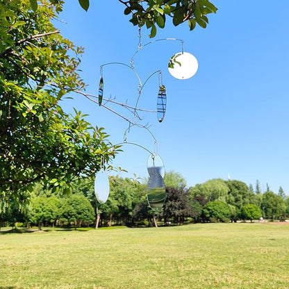 DIY Hanging Mirror Outdoor Mobile, Reflective Garden Decor, Wind-Chime Style Bird Deflector (FL-YKL-6CIRCLE)