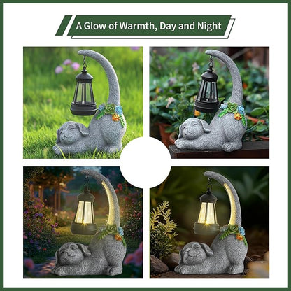 Garden Cute Dog Gnome Statue Decorations - Solar Resin Dog with Solar Garden Lights Outdoor Decorations for Patio,Yard,Lawn,