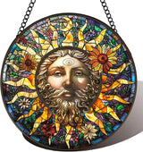 Stained Glass Window Hanging Moon Suncatcher 8 Inch, Indoor Outdoor Wall Art Home Decor, Sun Catchers, Birthday for Women Men