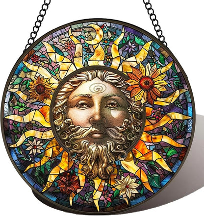 Stained Glass Window Hanging Moon Suncatcher 8 Inch, Indoor Outdoor Wall Art Home Decor, Sun Catchers, Birthday for Women Men