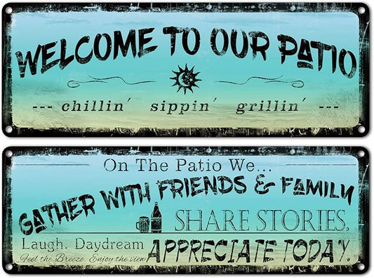 flinelife Welcome to Our Patio Metal Sign, Large Size 16 x 6, Outdoor Decoration for Patio, Porch, Pool,Outdoor Wall Decor