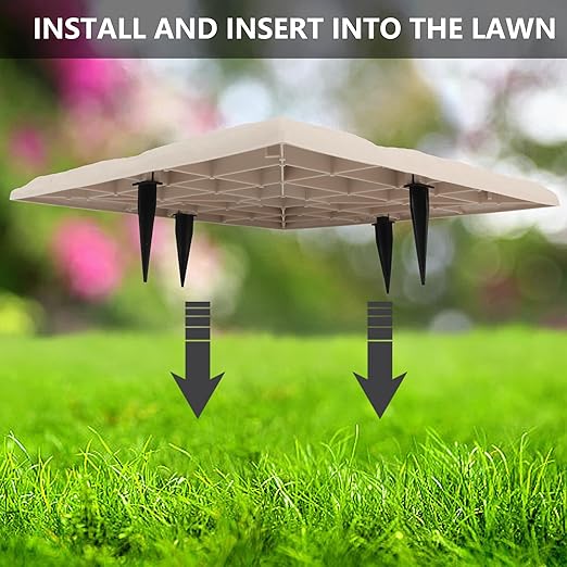 4Pcs Large Stepping Stones Outdoor Garden Walkway, Square Beige Durable Plastic Pavers for Patio, Pathway, and Landscaping, Weatherproof Stepping Stones with Ground Stakes for Easy Installation