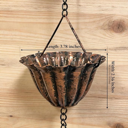 Decorative Rain Chain with Grooved Cups and Bird-Shaped Pendants, Brass-Finish, Outdoor Downspout Alternative (Brass)