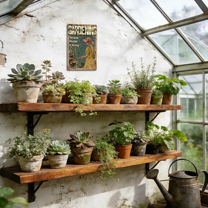 Garden Signs for Outside, Funny Metal Signs for Home Garden Patio Yard - Gardening Because Murder Is Wrong Sign, Vintage Gardening Gifts for Women, Wall Decor 12" x 8"