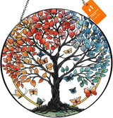 Stained Glass Sun Catcher for Windows Hanging - Handmade Tree of Life Window Decor for Women, Mom, Indoor/Outdoor Suncatchers for Home Garden, Christmas Wedding Housewarming Gift (6.31x6.31In)