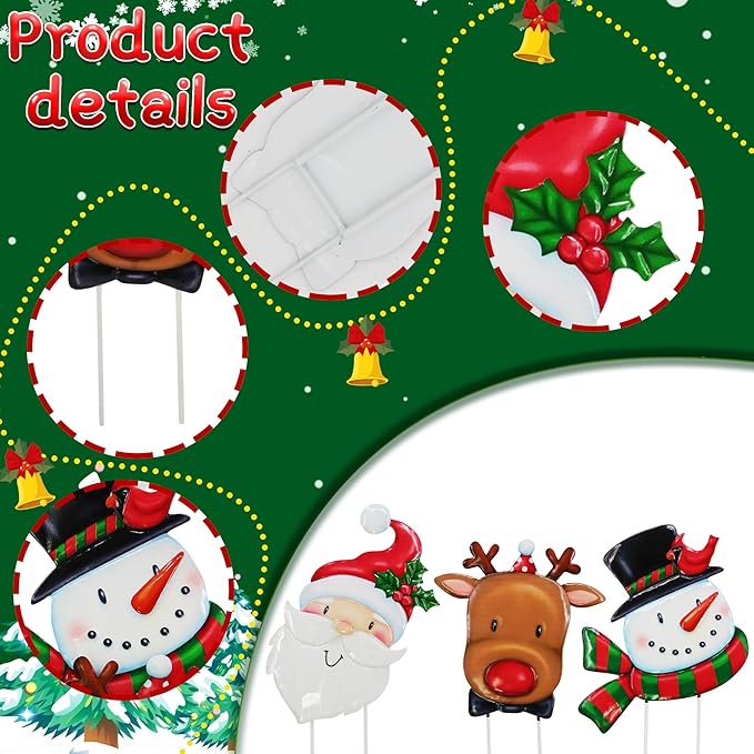 3 Pack Metal Christmas Yard Signs Decor for Multiple Stacked, Christmas Yard Stakes with Santa Claus Snowman Elk Fall Yard Decor for Outside Garden Yard Lawn Porch