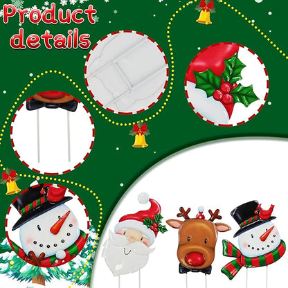 3 Pack Metal Christmas Yard Signs Decor for Multiple Stacked, Christmas Yard Stakes with Santa Claus Snowman Elk Fall Yard Decor for Outside Garden Yard Lawn Porch