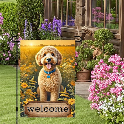 BlissYard Welcome Garden Flag for Outside Spring Summer Flower Garden Flag 12x18 Inch Double Sided Burlap Outside Seasonal Floral Dog Sign Yard Farmhouse Outdoor Decor