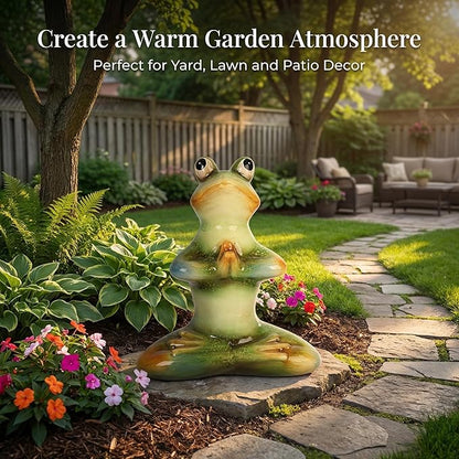 Topadorn Ceramic Yoga Frog Statue, Frog Sitting Sculptures for Office, Garden Decorative Ornaments