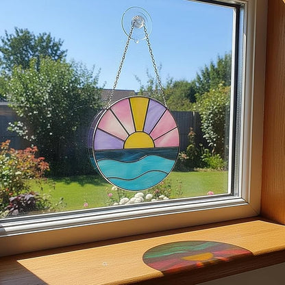 Colingmill Sun Plant Suncatcher Cute Stained Glass Greenhouse Suncatcher Ornament Light Catcher for Christmas Tree Rustic Xmas Garden Window Family Art Wall Decor