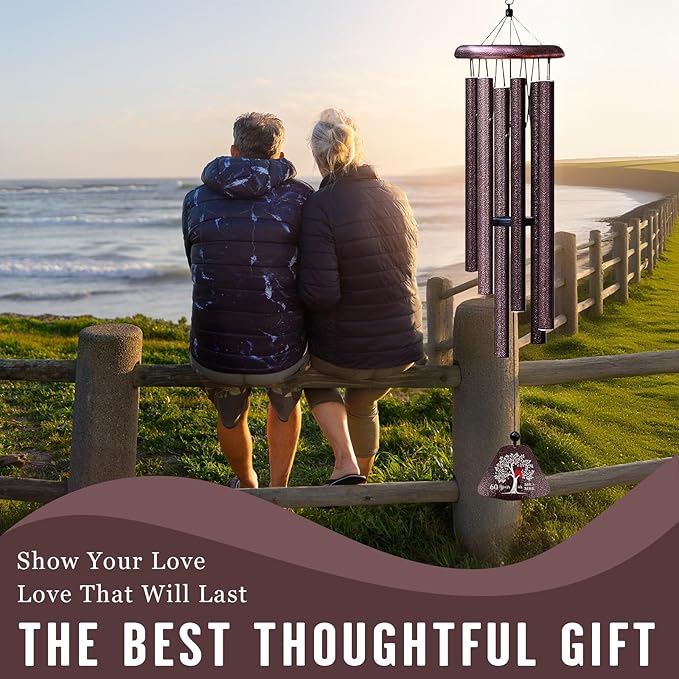 60th Anniversary Wedding Gifts, Best 60th Anniversary 32" Wind Chimes for Parents Grandparents, 60 Years of Marriage Gift Ideas for Wife Husband, Diamond Wedding for Couple Windchimes