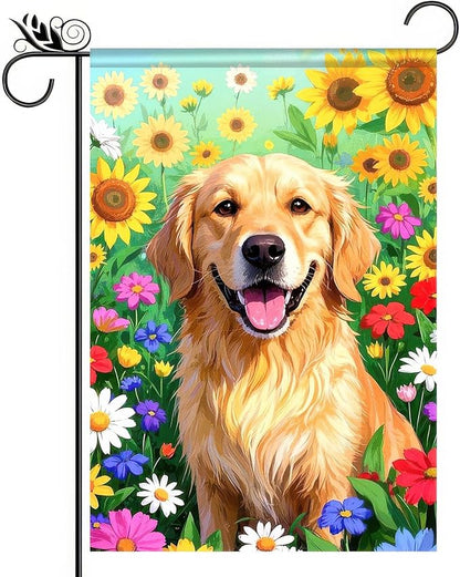 BlissYard Spring Garden Flag 12x18 Inch Double Sided Cute Golden Retriever Seasonal Welcome Small Flags For Outside Outdoor Decor Yard Farmhouse Holiday Spring Summer Decorations Yard Flags