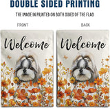 Shih Tzu Fall Garden Flag Autumn Dog Yard Sign Orange Floral Thanksgiving Outdoor Banners for Outside 12x18 Double Sided Small Wild Flower Lawn Decorations