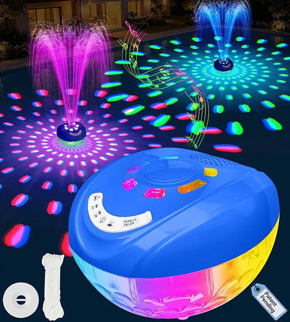 Luxfero 3 in 1 Floating Pool Fountain with Lights&Speaker, Pool Fountains for Inground Pools, Floating Bluetooth Speaker, Pool Speakers Bluetooth Waterproof IP68,Above Ground Pool Water Fountain-Blue